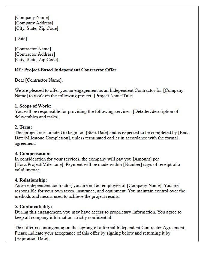 Project-Based Independent Contractor Placement Offer Letter