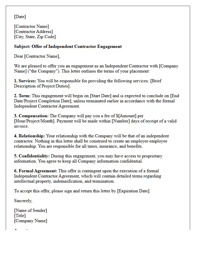 Standard Independent Contractor Placement Offer Letter
