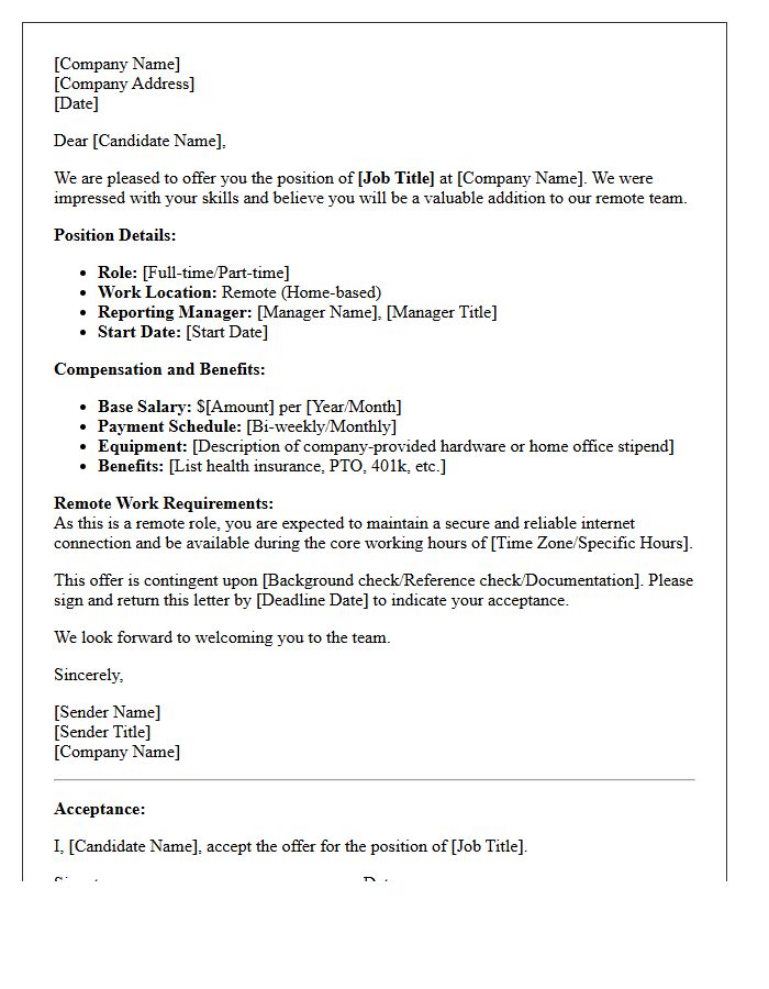 Candidate Remote Role Placement Offer Letter
