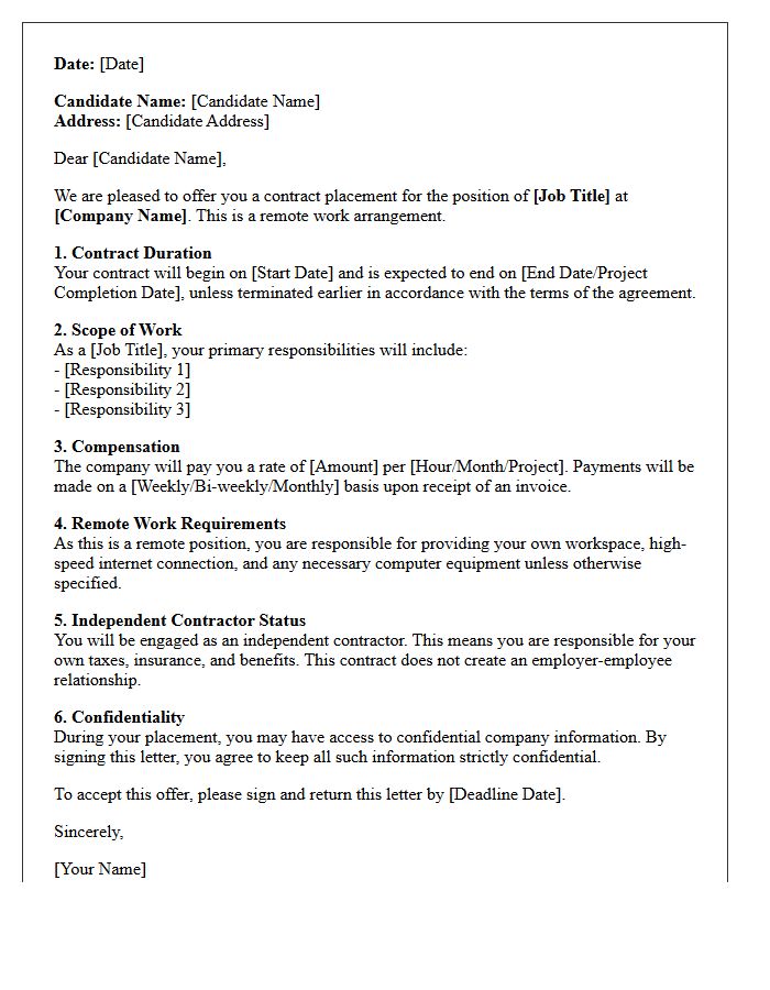 Contract Remote Work Placement Offer Letter