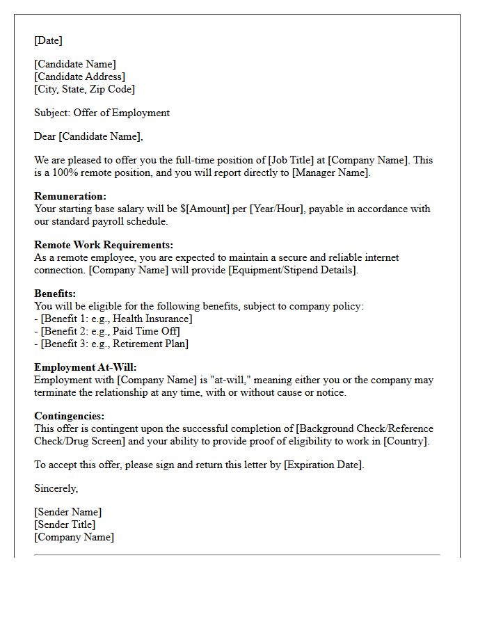 Direct Hire Remote Placement Offer Letter