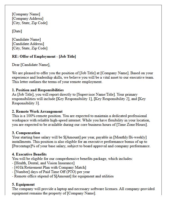 Executive Remote Work Placement Offer Letter