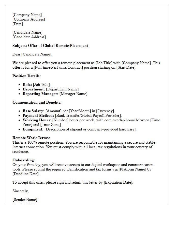 Global Remote Placement Offer Letter