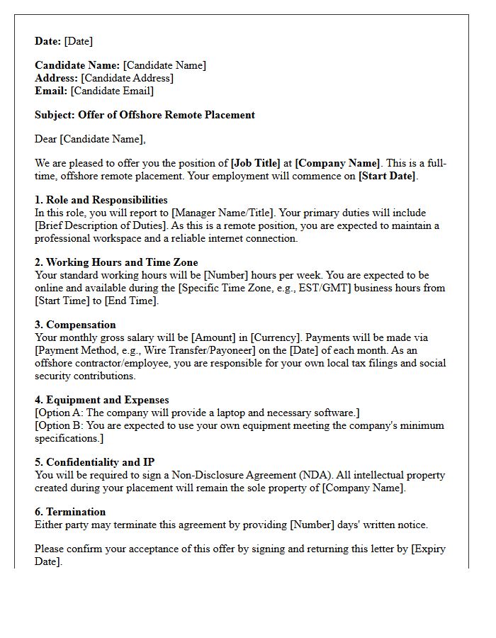 Offshore Remote Placement Offer Letter