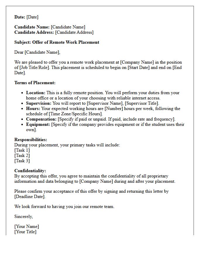Remote Work Placement Offer Letter