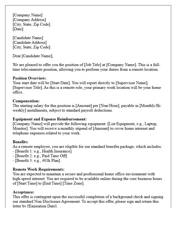 Telecommute Role Placement Offer Letter