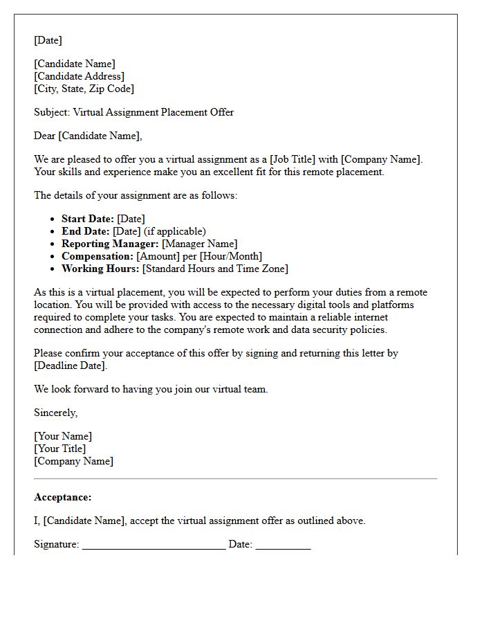 Virtual Assignment Placement Offer Letter
