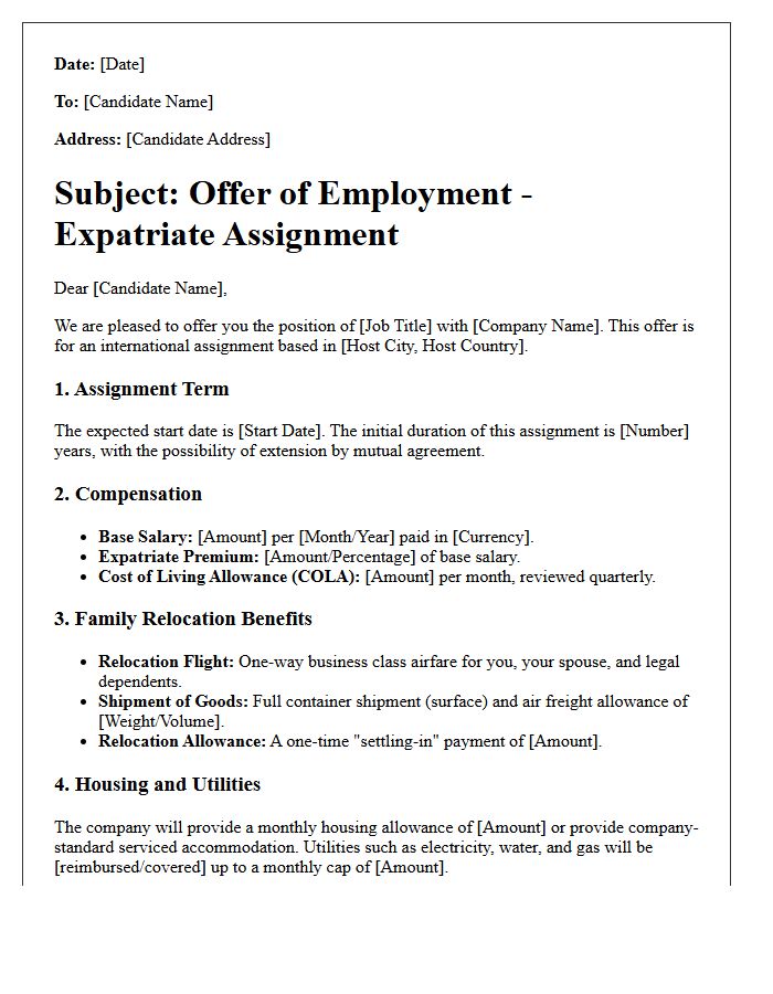 Comprehensive Family Relocation Expatriate Offer Letter