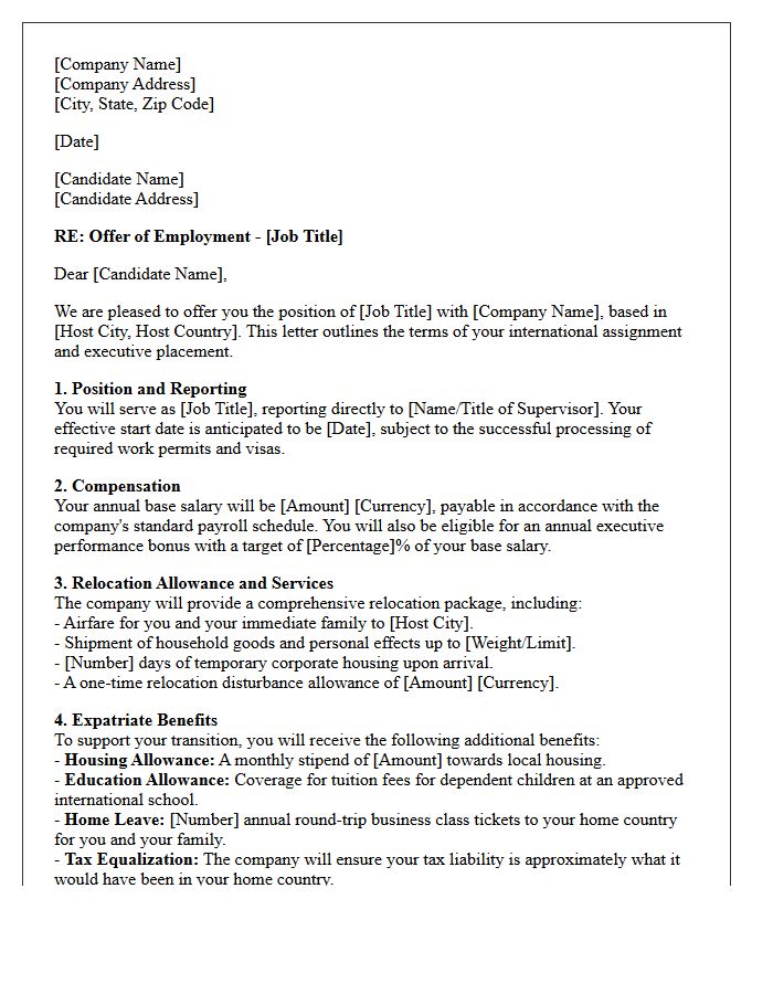 Executive Expatriate Placement And Relocation Offer Letter
