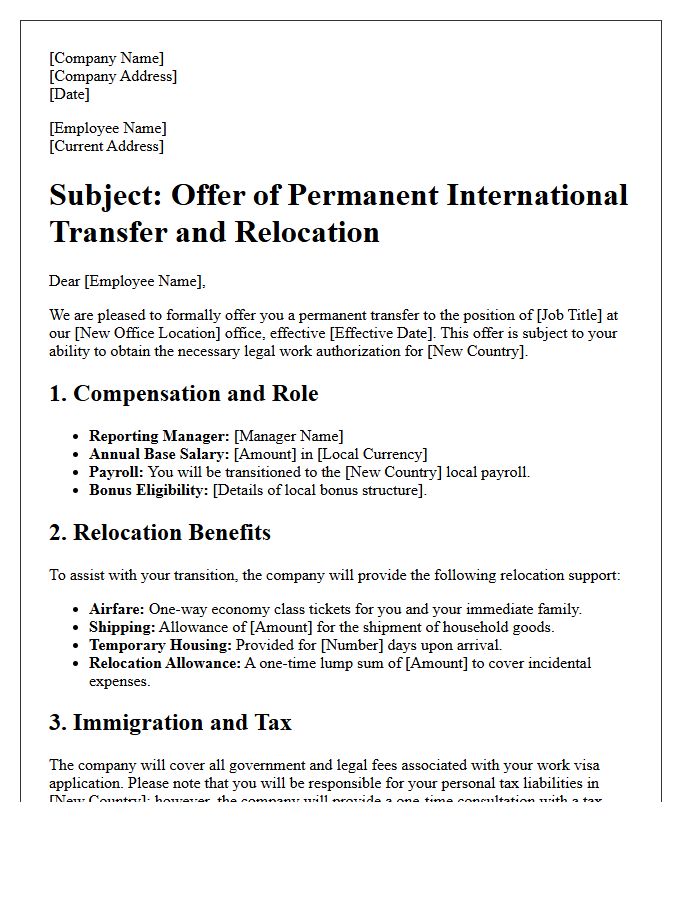 Permanent International Transfer And Relocation Offer Letter