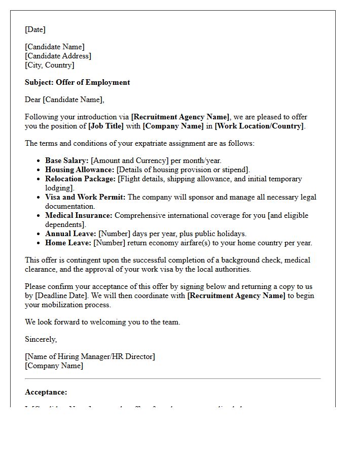 Recruitment Agency Facilitated Expatriate Offer Letter