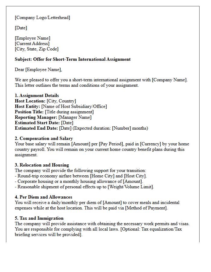 Short-Term International Assignment Expatriate Offer Letter