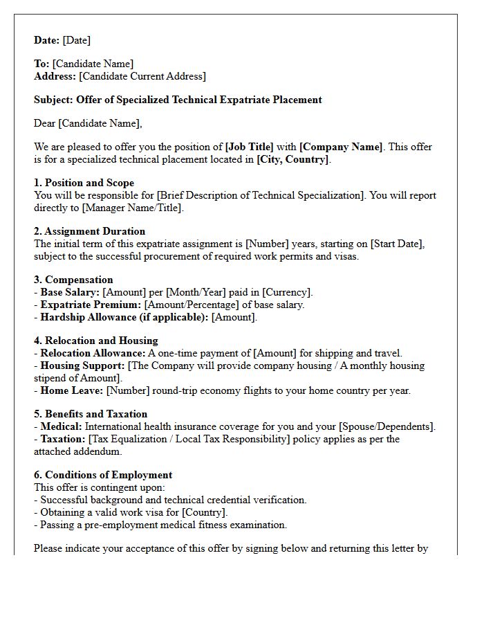Specialized Technical Expatriate Placement Offer Letter