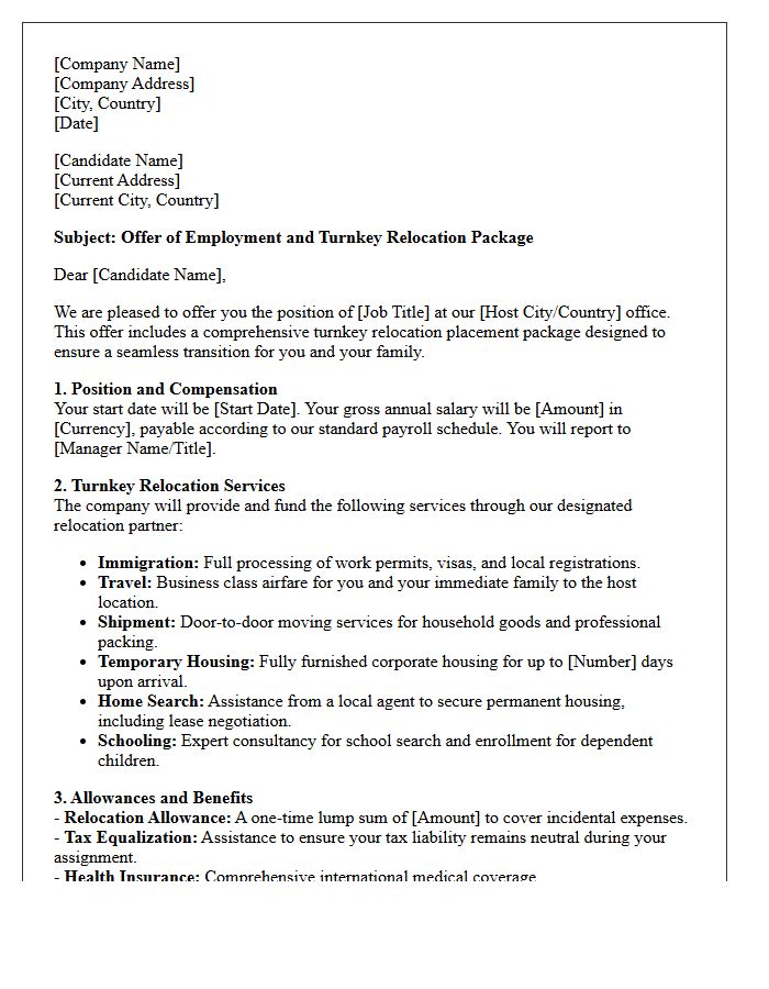 Turnkey Expatriate Relocation Placement Offer Letter