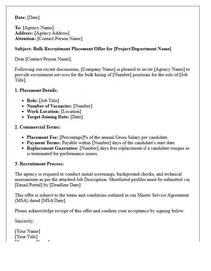 Bulk Recruitment Agency Placement Offer Letter