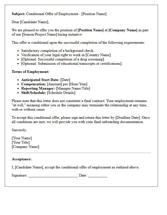 Conditional Volume Hiring Placement Offer Letter