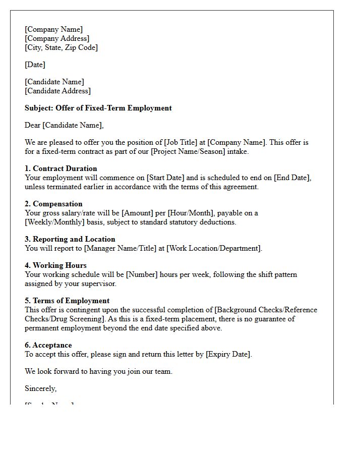 Fixed-Term Contract Volume Hiring Placement Offer Letter