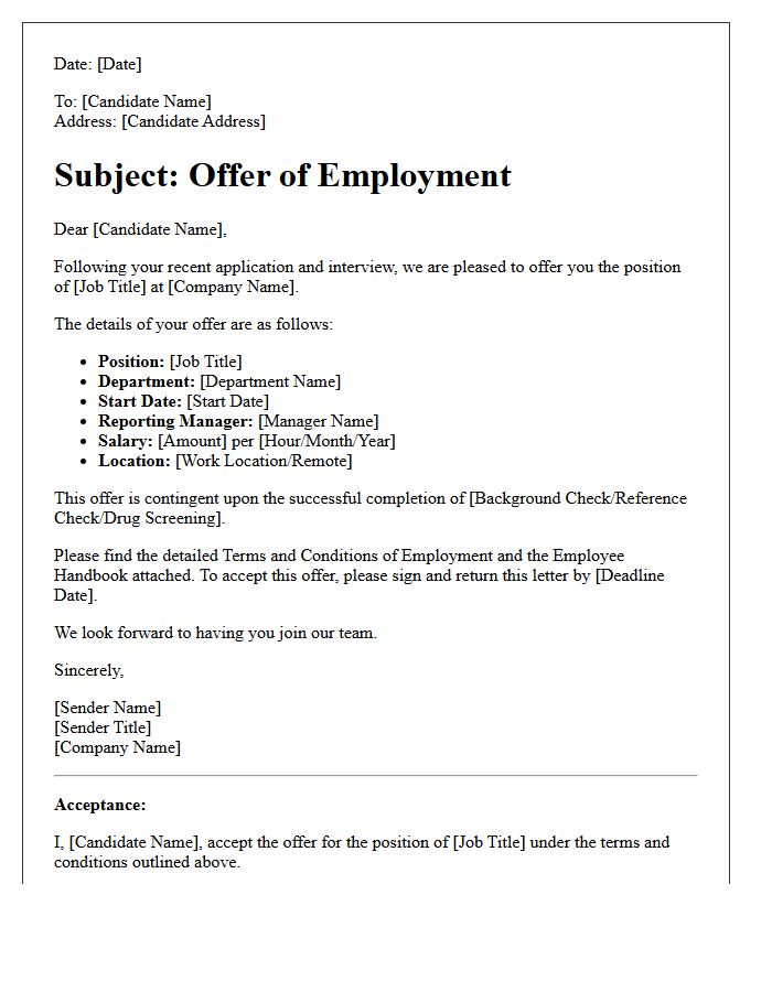 Standard Volume Hiring Placement Offer Letter