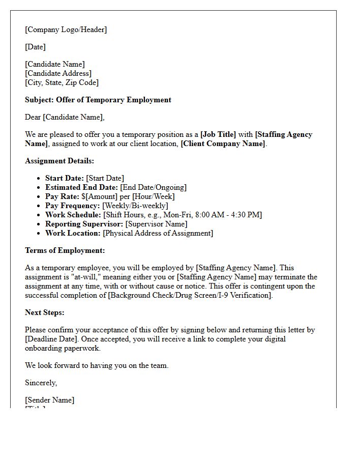Temporary Staffing Volume Hiring Placement Offer Letter