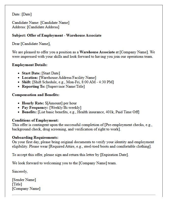 Warehouse Operations Volume Hiring Placement Offer Letter