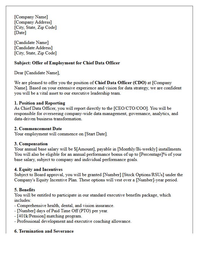 Chief Data Officer Placement Offer Letter