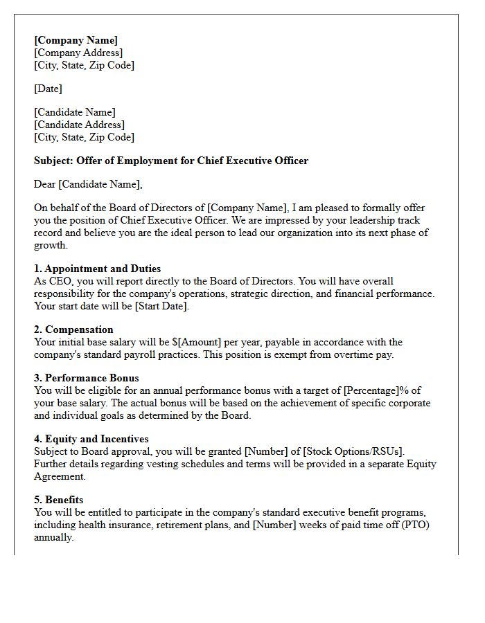 Chief Executive Officer Placement Offer Letter