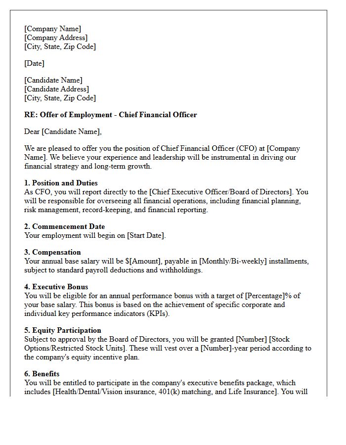 Chief Financial Officer Placement Offer Letter