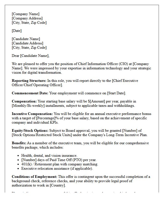 Chief Information Officer Placement Offer Letter