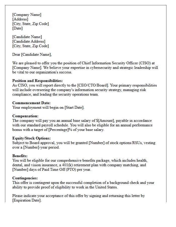 Chief Information Security Officer Placement Offer Letter
