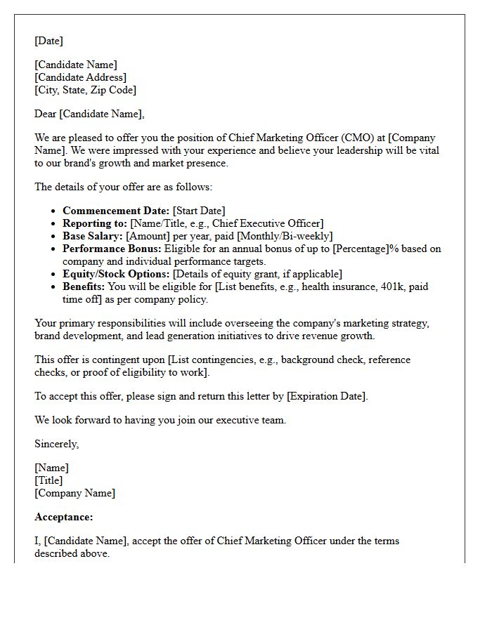 Chief Marketing Officer Placement Offer Letter