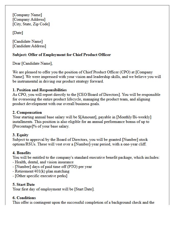 Chief Product Officer Placement Offer Letter