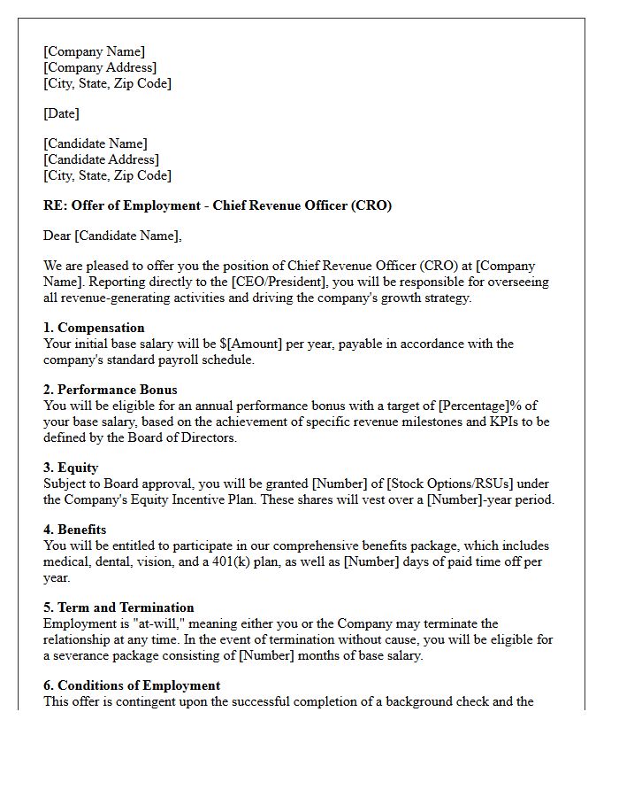 Chief Revenue Officer Placement Offer Letter