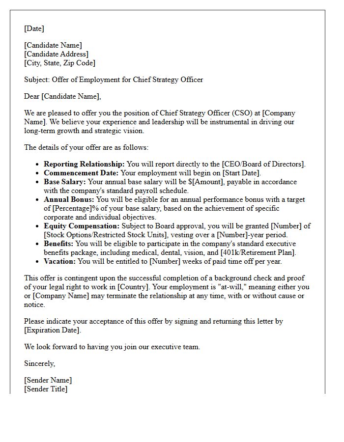 Chief Strategy Officer Placement Offer Letter