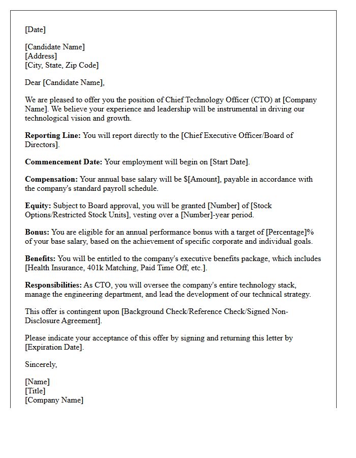 Chief Technology Officer Placement Offer Letter