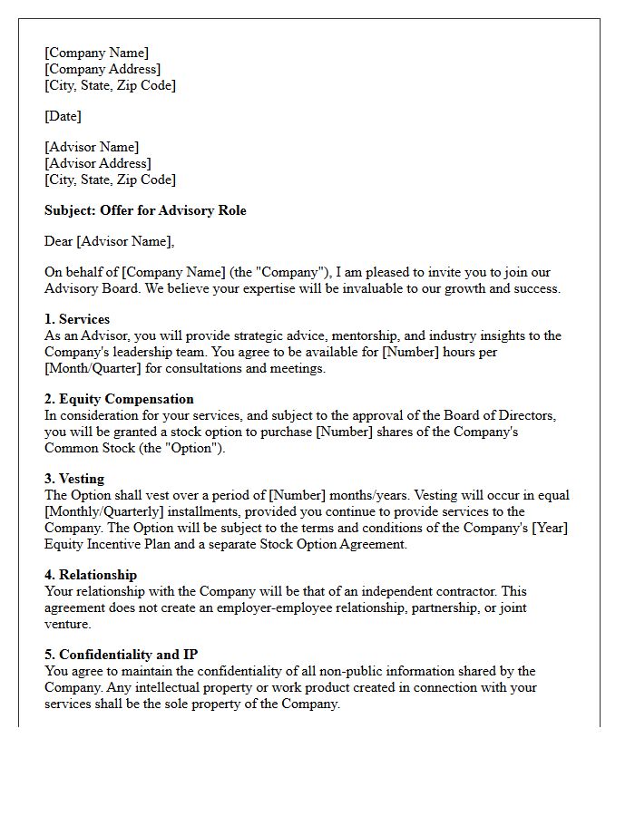 Advisory Role Equity-Compensated Placement Offer Letter