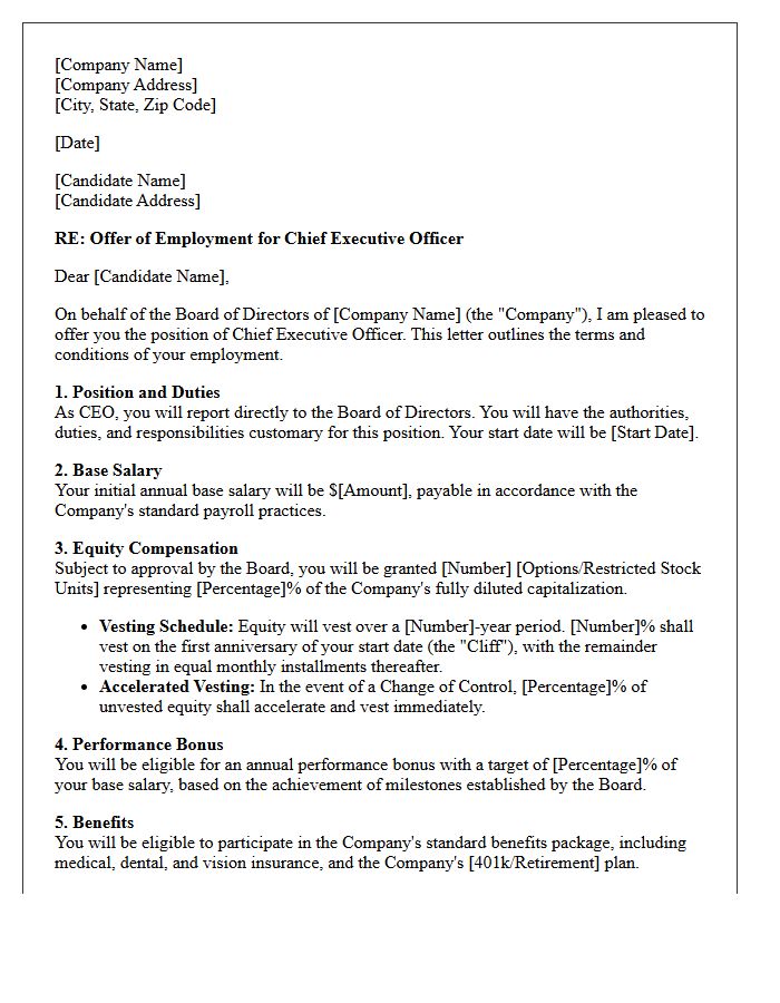 Chief Executive Equity-Compensated Offer Letter