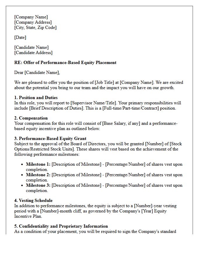 Performance-Based Equity Startup Placement Offer Letter