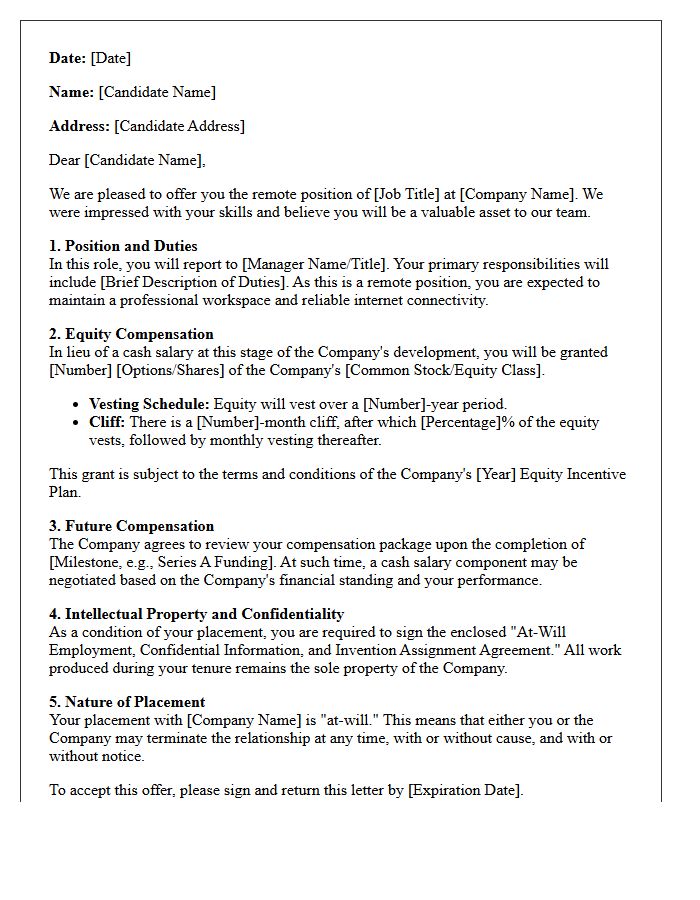 Remote Talent Equity-Compensated Placement Offer Letter