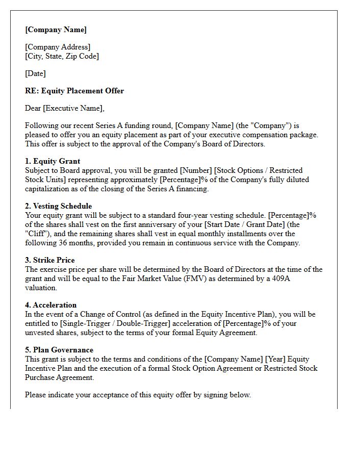 Series A Executive Equity Placement Offer Letter