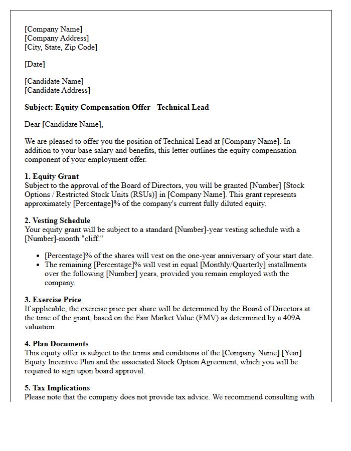 Technical Lead Equity Compensation Offer Letter