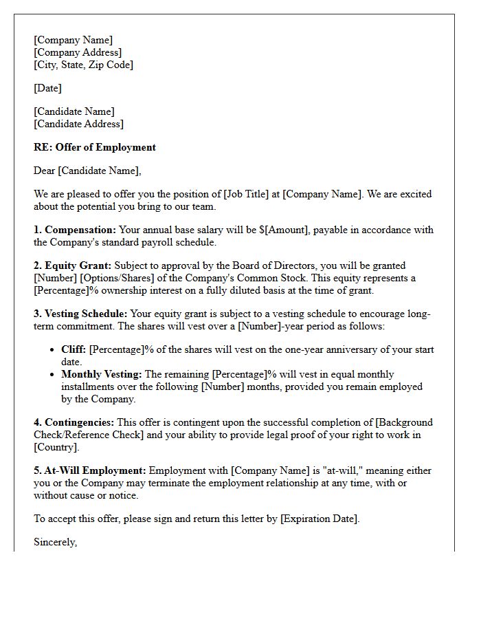 Vesting-Contingent Startup Placement Offer Letter
