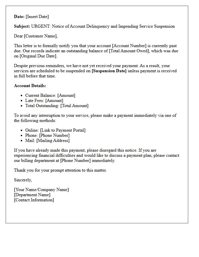 Account Delinquency And Service Suspension Letter