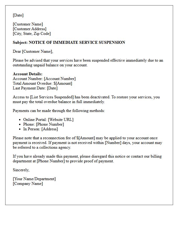 Immediate Service Suspension For Unpaid Balance Letter