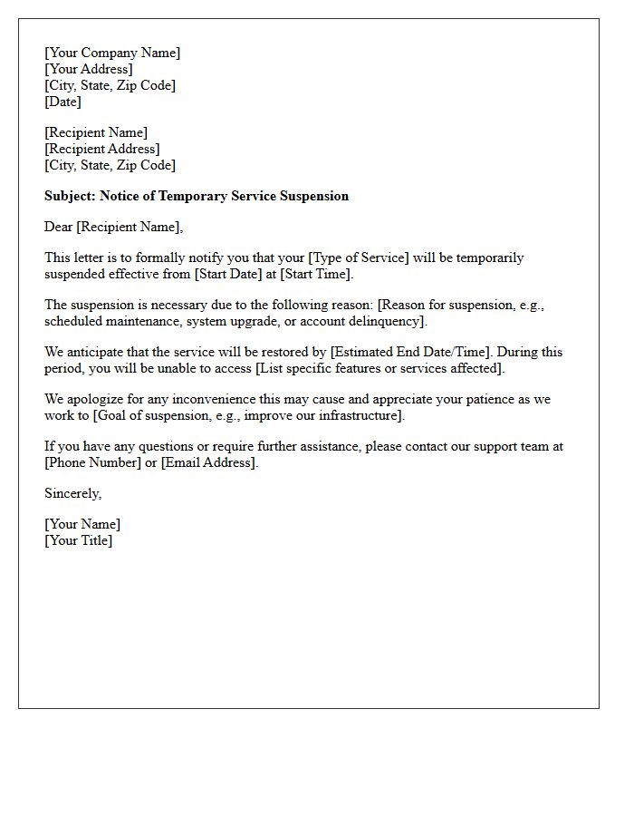 Notice Of Temporary Service Suspension Letter