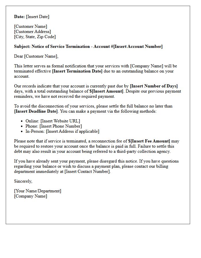 Outstanding Balance Service Termination Letter