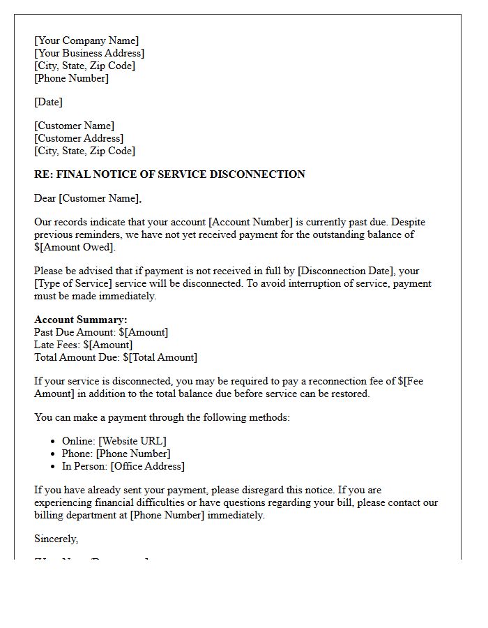 Overdue Account Service Disconnection Letter