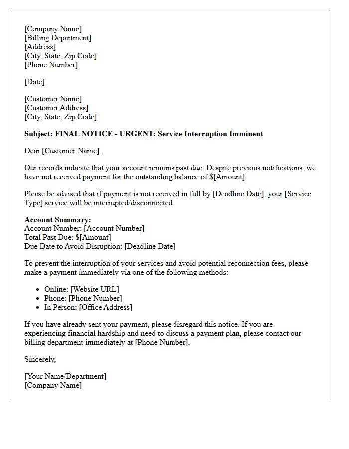 Past Due Balance Service Interruption Letter