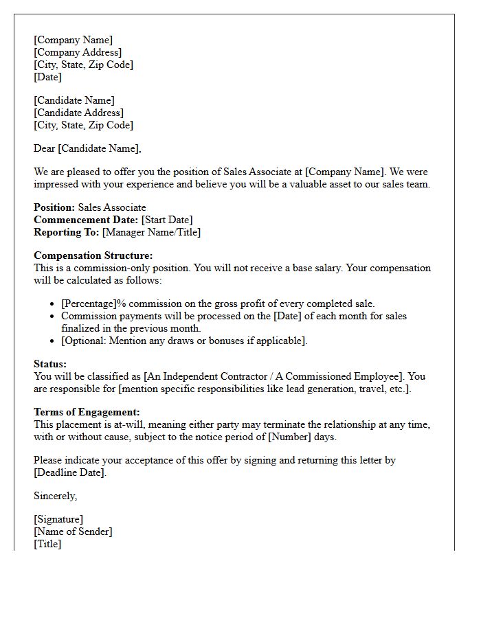 Commission-Based Sales Associate Placement Letter