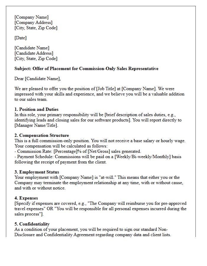 Full Commission Sales Placement Offer Letter