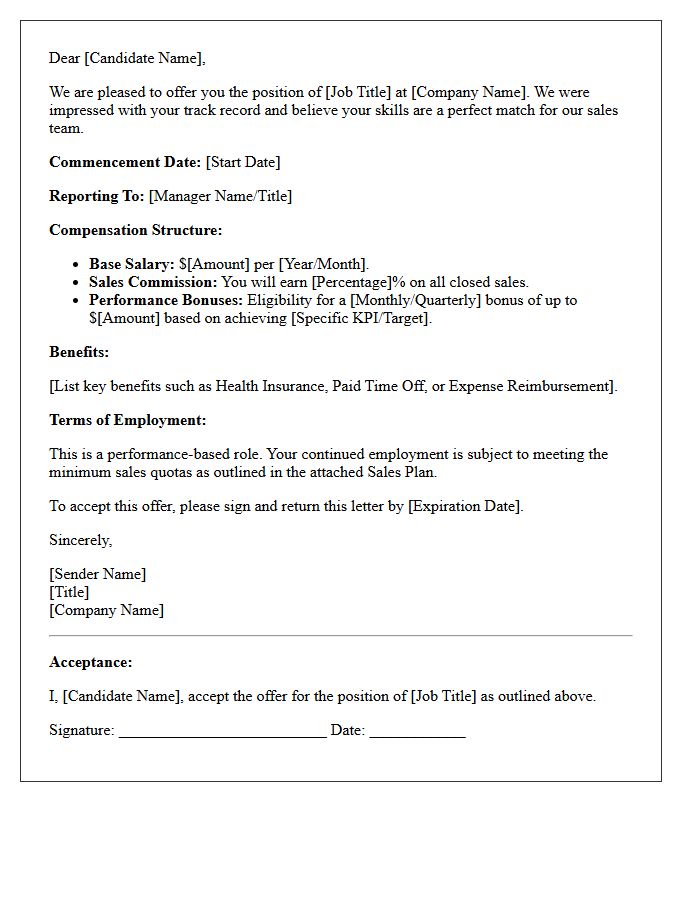 Performance-Based Sales Role Offer Letter